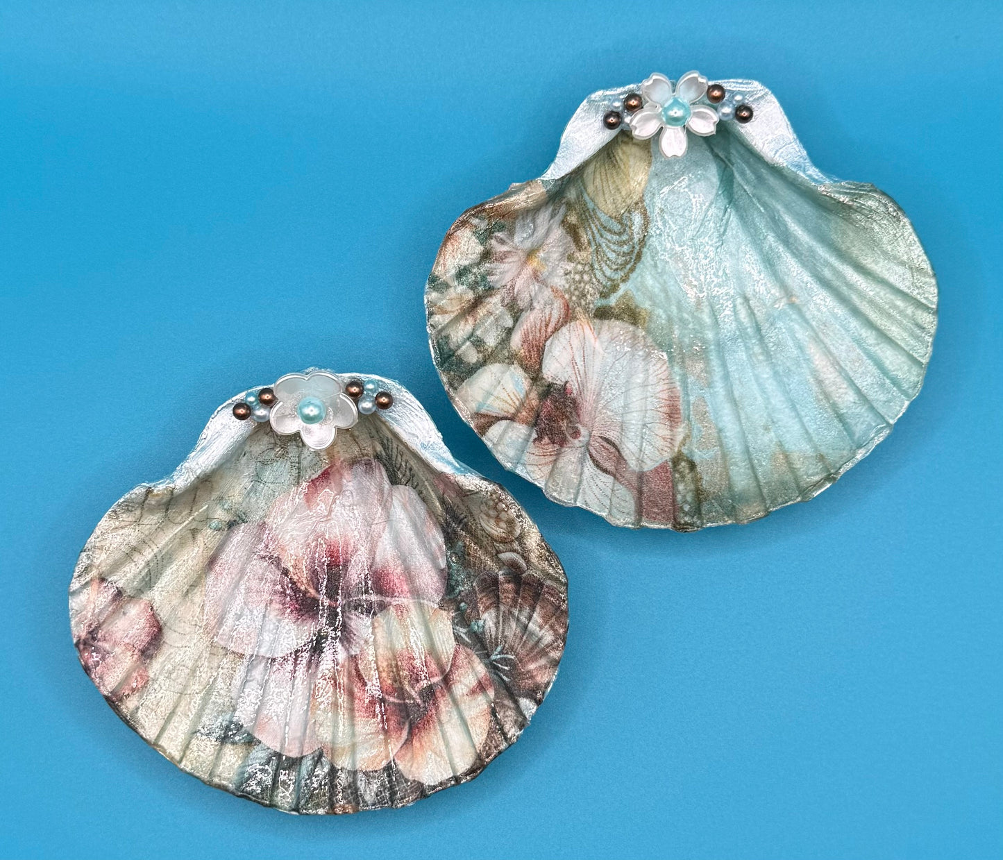 Decoupage Scallop Shell Treasure Holders - Set of 2