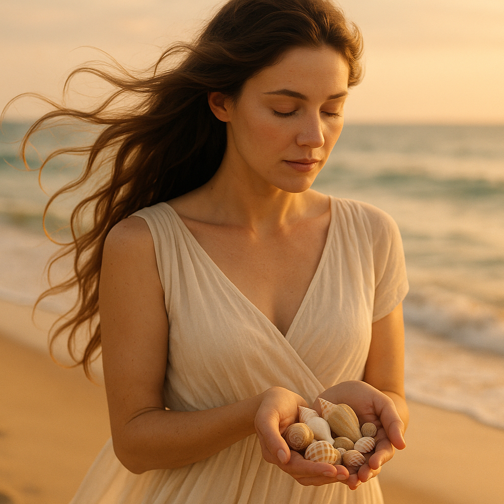 woman holding shells